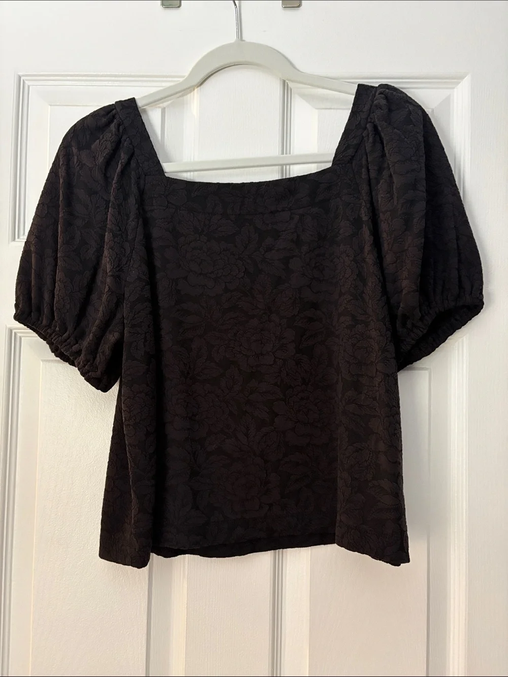 Black Puff Sleeve Square Neck Top